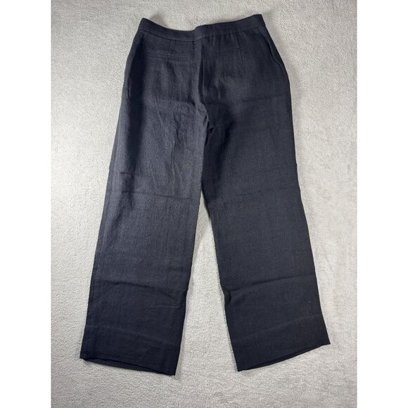 St. Agni Womens Black Linen Pleated Detailed Wide-Leg Trousers Size L - Picture 2 of 10